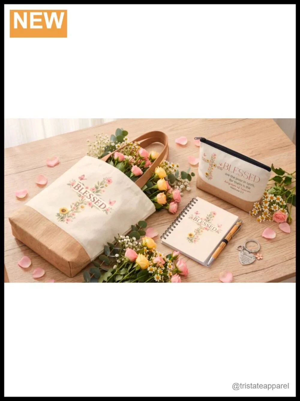 Christian Gift Set for Women Tote Bag Cosmetic Bag Notebook Keychain Pen